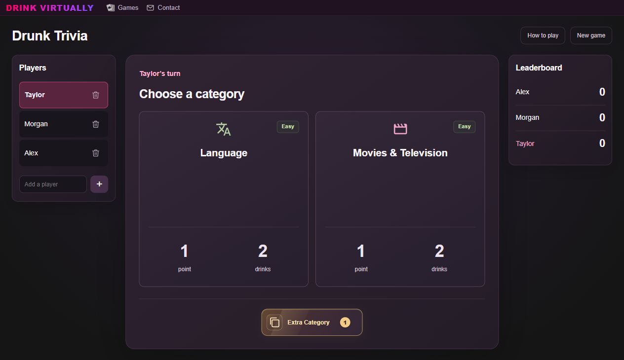 Drunk Trivia category choices and lifelines
